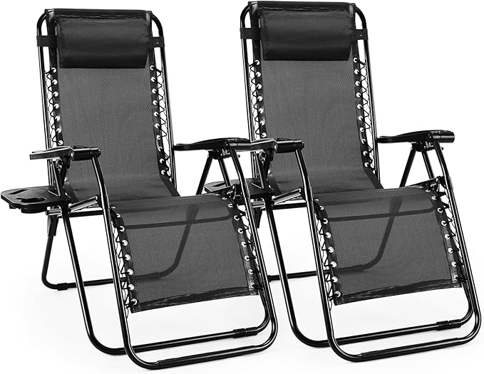 Sweetcrispy Zero Gravity Chairs, Set of 2 Portable Recliner Beach Camping Patio Outdoor Folding Lounge Chair with Cup Hold...