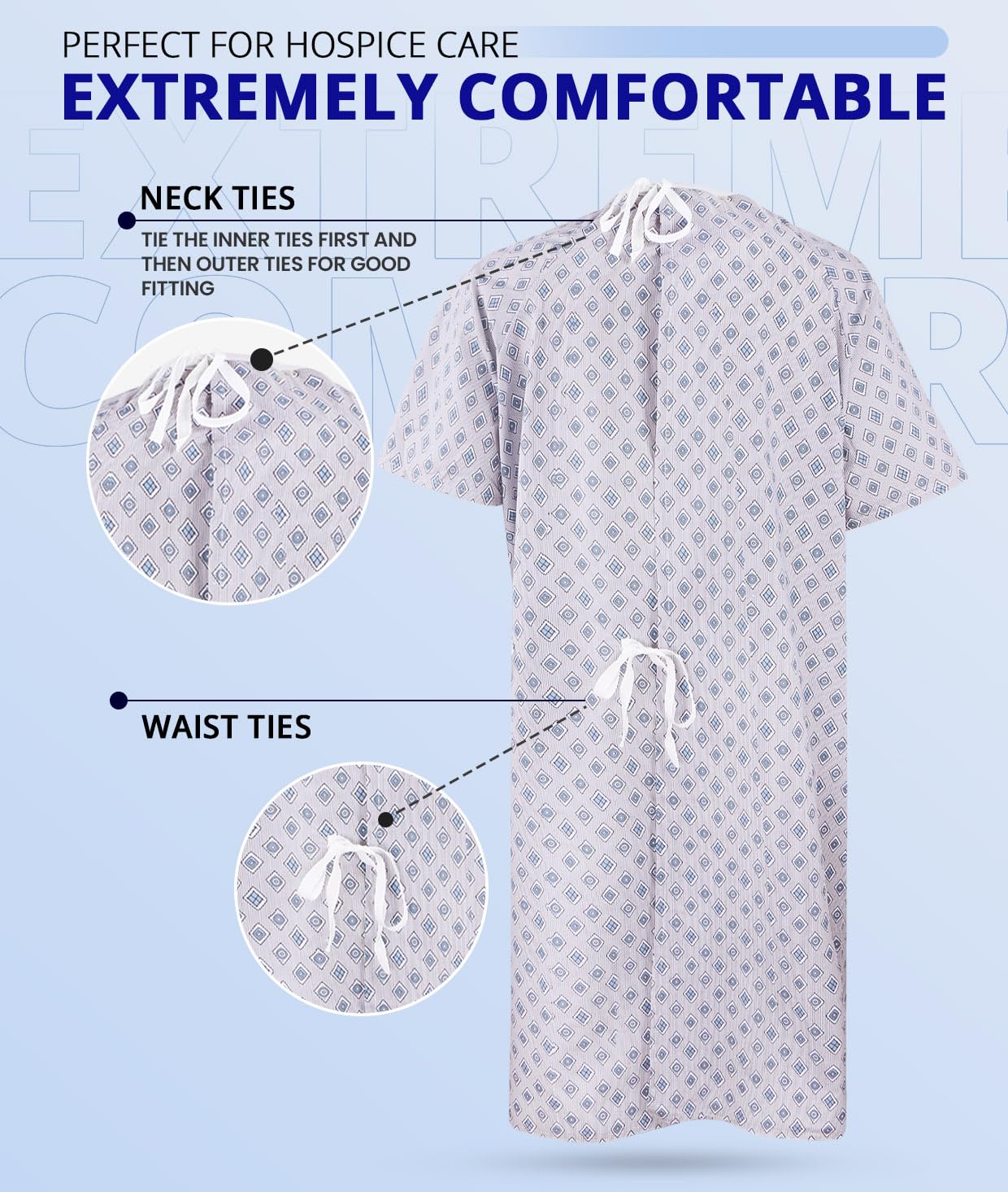 Utopia Care 2 Pack Unisex Hospital Gowns, Long Length Patient Gowns with Back Tie, Comfortably Fits Sizes up to 2XL, Pack of 2, Blue Red Diamond