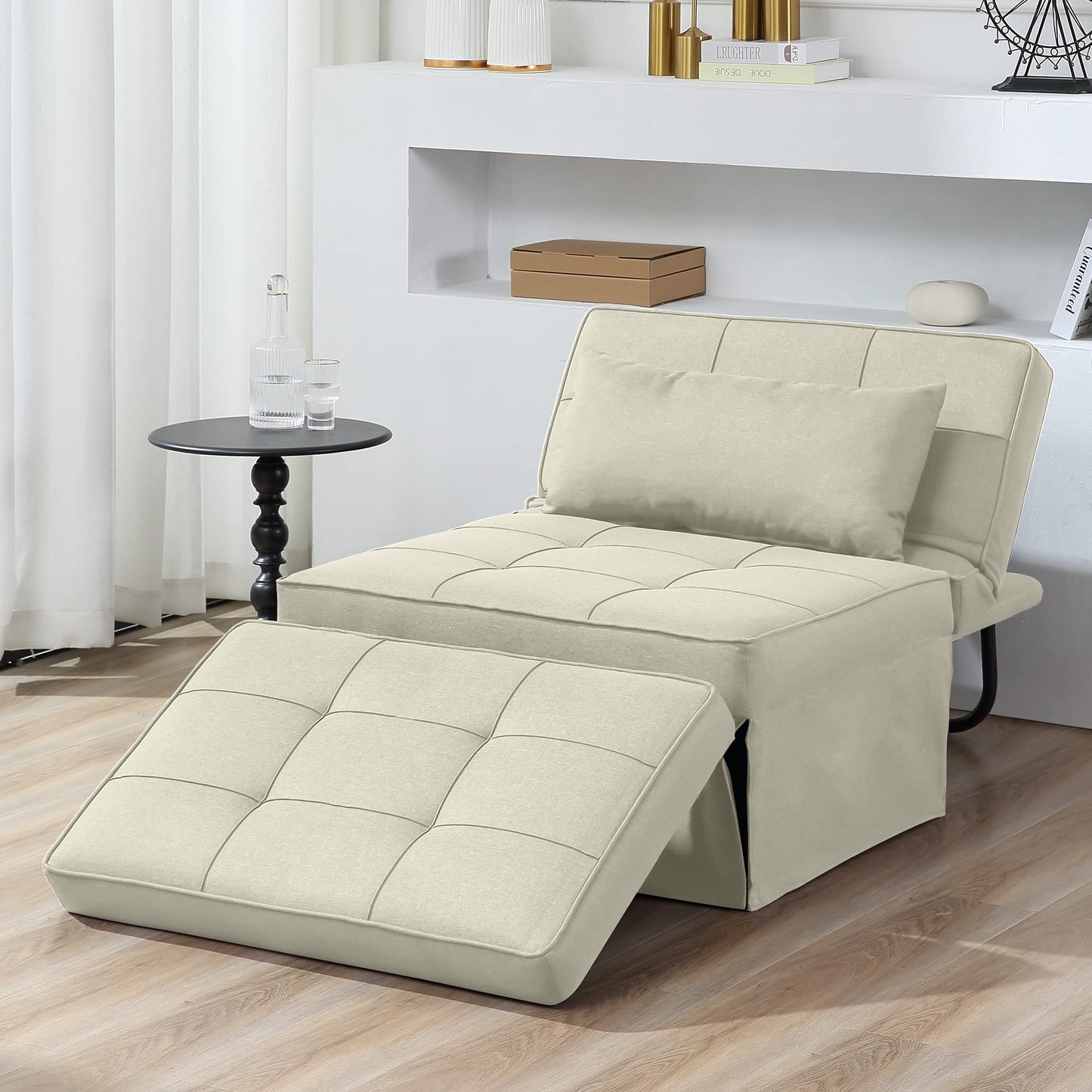 BIGSYY Sofa Bed, 4 in 1 Multi-Function Folding Ottoman Breathable Linen Couch Bed with Adjustable Backrest Modern Convertible Chair for Living Room Apartment Office, White