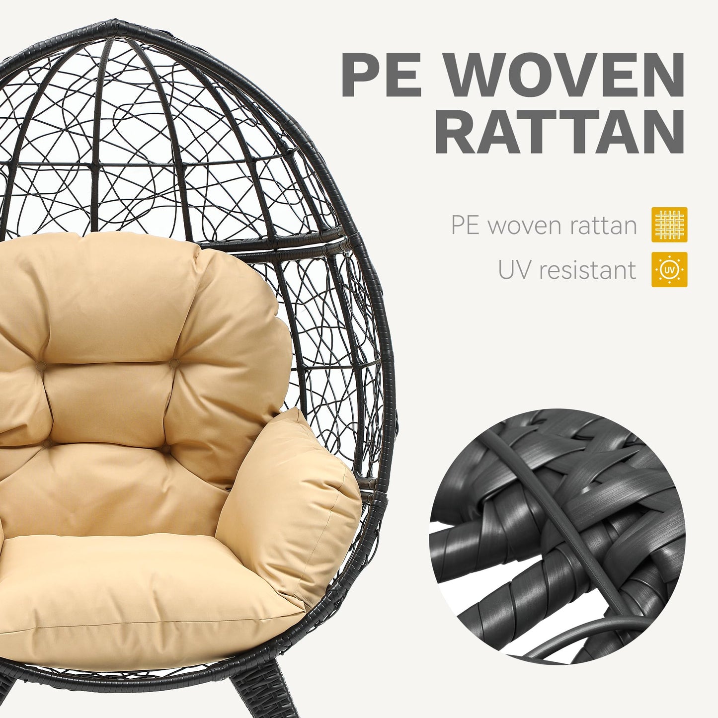 DWVO Egg Chair Patio Rattan Chair with Stand Anti-Slip All-Weather Poratble Adjustable Chair Feet Wicker Egg Lounger Chair for Indoor Outdoor 330LBS (Beige)