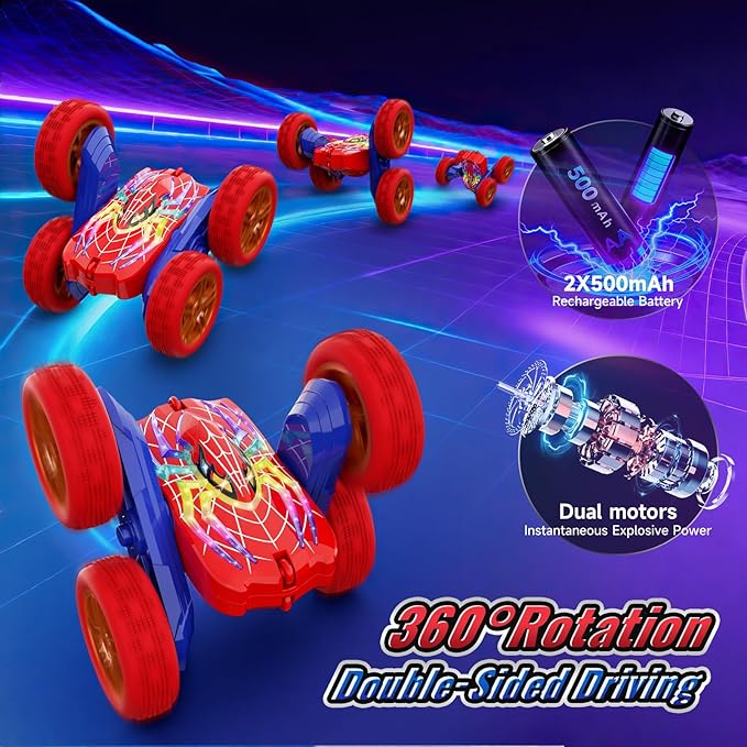 360°Flip Remote Control Car Toys for 3-12 Boy Toys, 4WD RC Cars Double-Sided with Glowing Hero Eyes & Legs, 2.4GHz Drift RC Stunt Race Car, Christmas Birthday Gifts for Boys Age 3 4 5 6 7 8 9 10 11 12