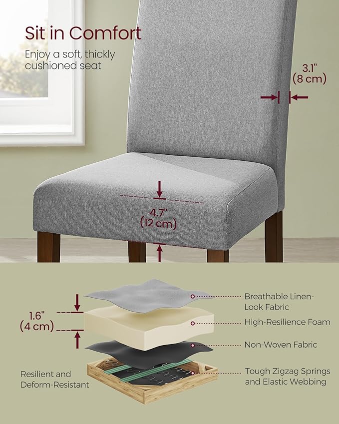 VASAGLE Dining Chairs Set of 6, Parsons Chairs with Removable Fabric Cover, High Back, for Dining Room Kitchen, Thick Seat, 22.8 x 18.9 x 39.4 Inches, Dove Gray UKDC152G16