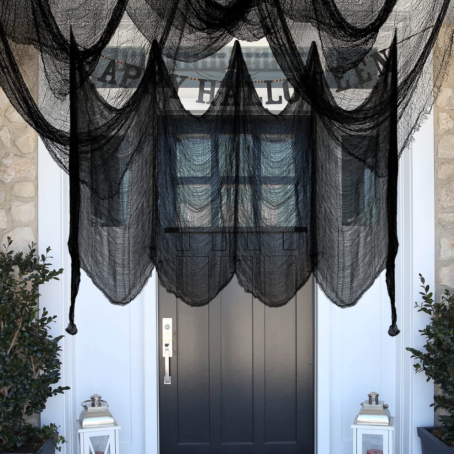 Halatool 4 PCS Halloween Creepy Cloth 30 X 90 in Black Spooky Cheesecloth Scary Hanging Gauze Decor for Halloween Party Supplies Haunted Houses Windows Doorways Indoors & Outdoors