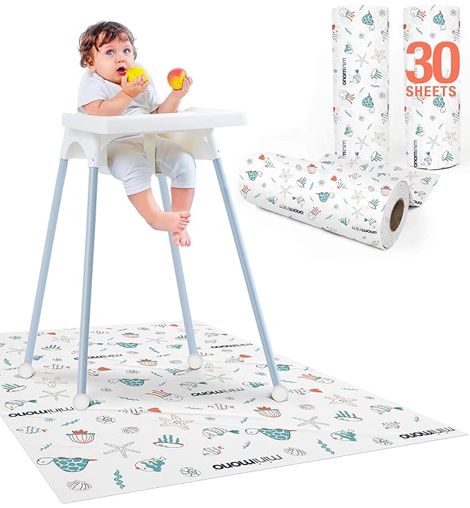 Minimono Baby Splat Mat for Under High Chair - 30 Pcs Disposable and Waterproof Splash Mats - 40"x47" Multipurpose Activit...