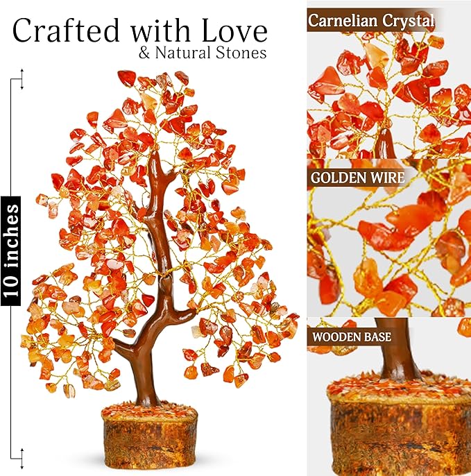 Carnelian Crystal - Gem Tree, Stone Tree, Crystal Money Tree, Spiritual Home Decor, Wealth Stones and Crystals, Crystal Tree for Positive Energy, Home Decor Gifts Money Tree Feng Shui