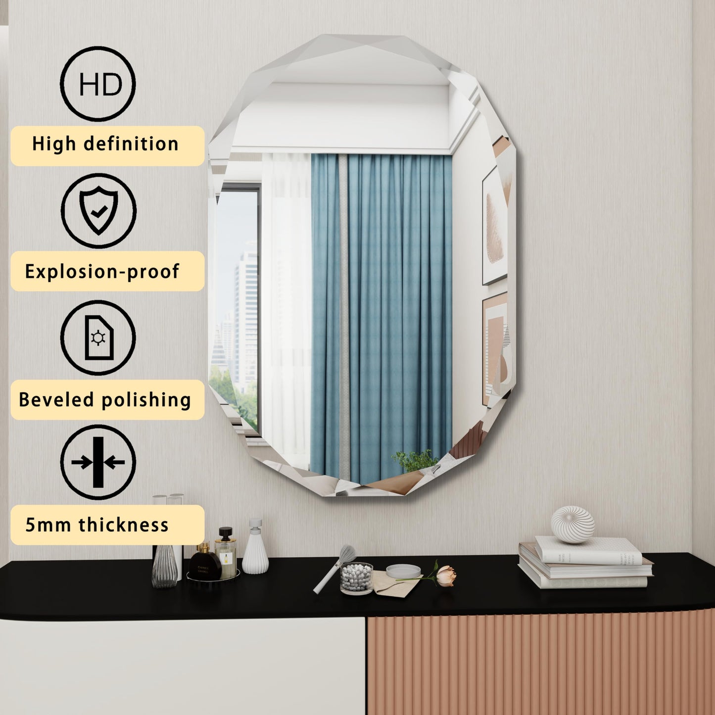 Beveled Bathroom Mirror, 30X42 Inch Single Beveled Edge Frameless, Beveled Edge Mirror，for Living Room Bedroom Entryway Mantel Hallway Decoration, Hang Horizontally or Vertically (30 * 42inch)
