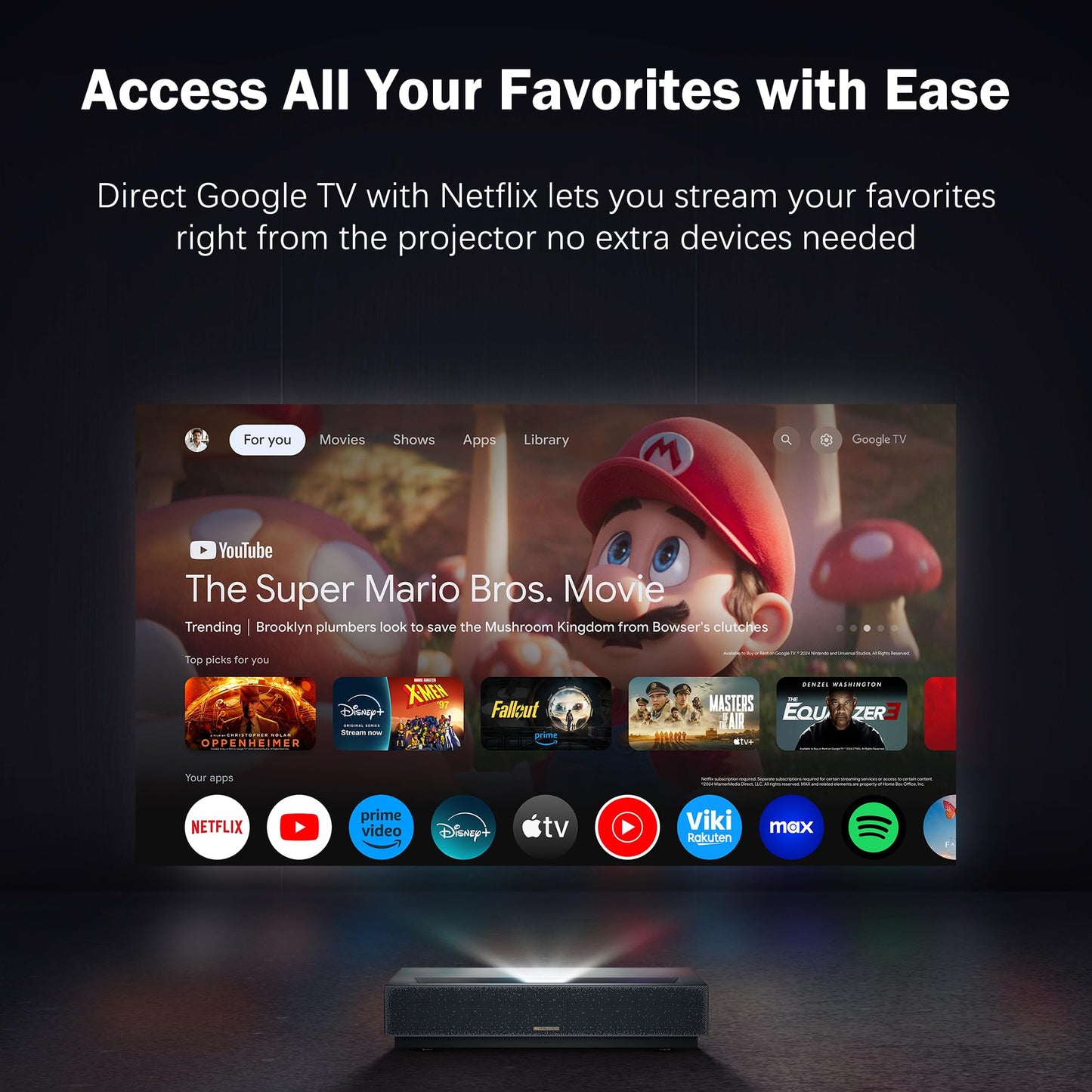 Formovie Cinema Edge 4K UHD Ultra Short Throw Projector, Google TV UST Laser Projector with Licensed Netflix, HDR10 150" ALPD Laser TV, Dolby Audio DTS-H for Home Theater