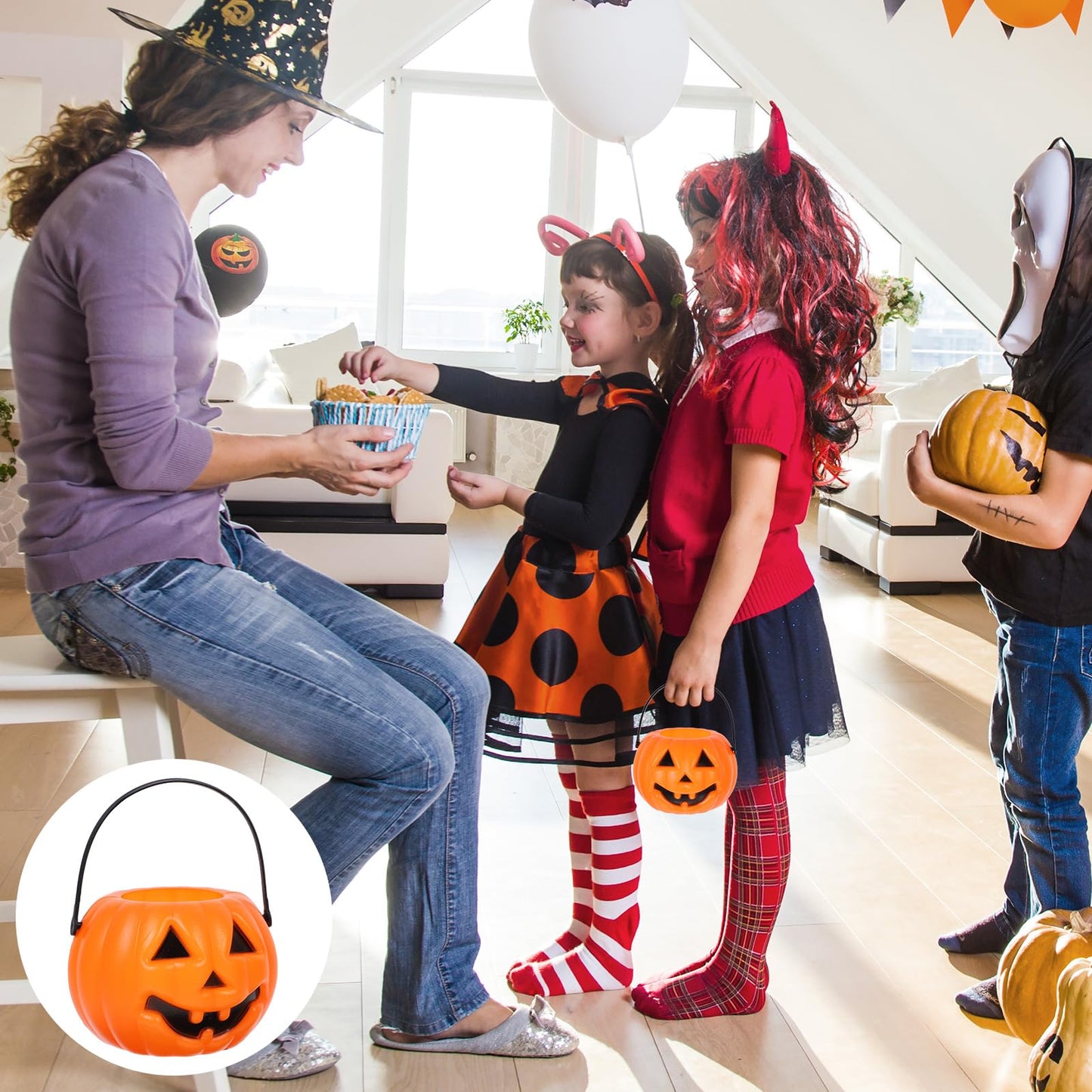 NUOBESTY 8Pcs Mini Halloween Pumpkin Bucket Portable Lantern Candy Bucket Children Trick or Treat Pumpkin Bags for Halloween Party Favor Supplies (Orange)