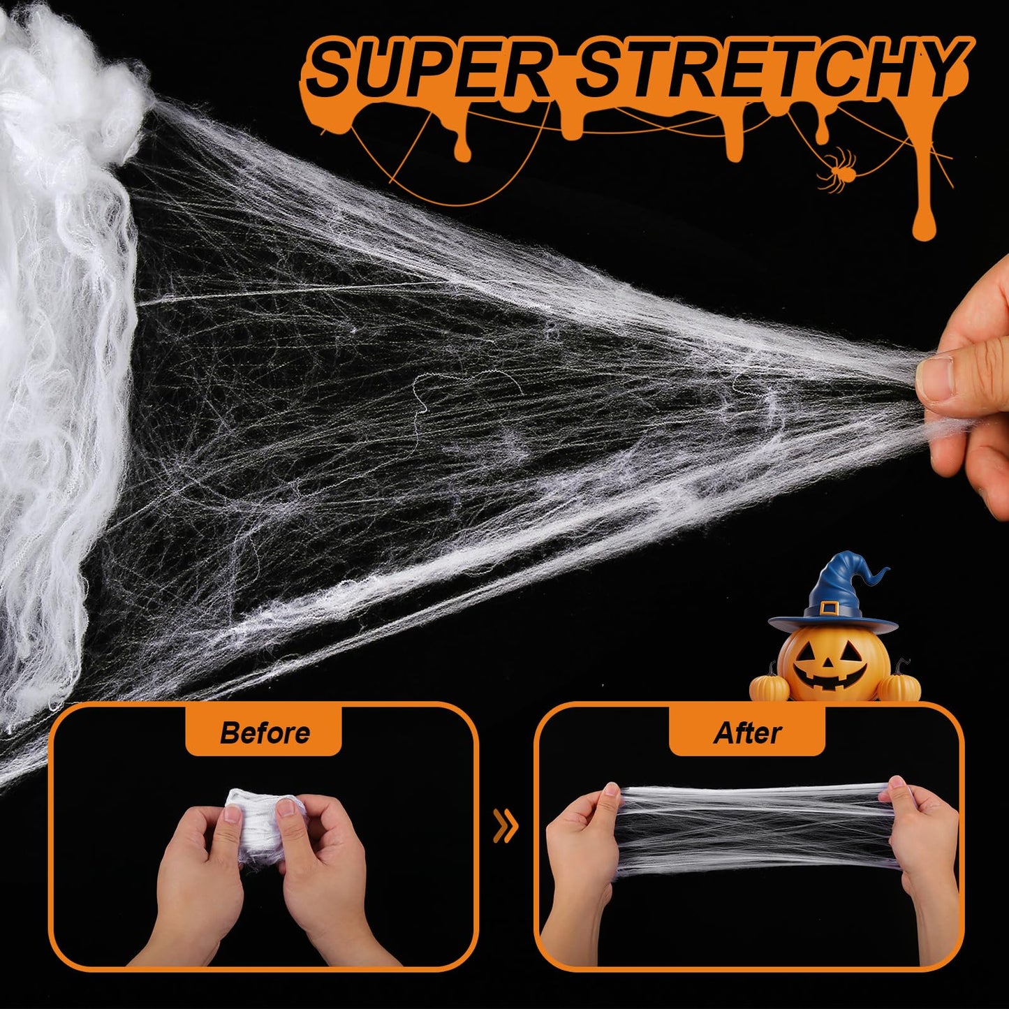 Land Guard 1000 sqft Spider Web, Bonus with 50 Artificial Spiders, Fabric Spider Webbing, Cobweb Halloween Decor for Indoor and Outdoor Party Supplies
