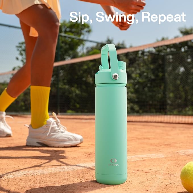 ENCOOL Insulated Water Bottle with Straw Stainless Steel Water Bottle, Leak-Proof, BPA-Free, Double Wall Vacuum Keeps Cold for 24 Hours for Sports, Travel, School (26 oz, Brook Green)