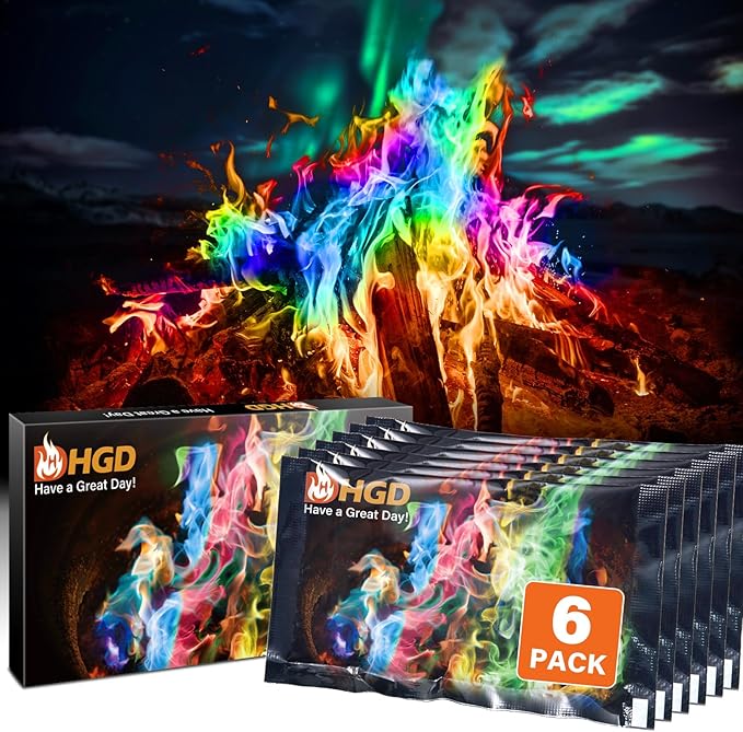 HGD (6 Pack) Magic Campfire Fire Color Changing Packets for Fire Pit, Indoor/Outdoor Fireplace, Bonfire - Rainbow Magical ...