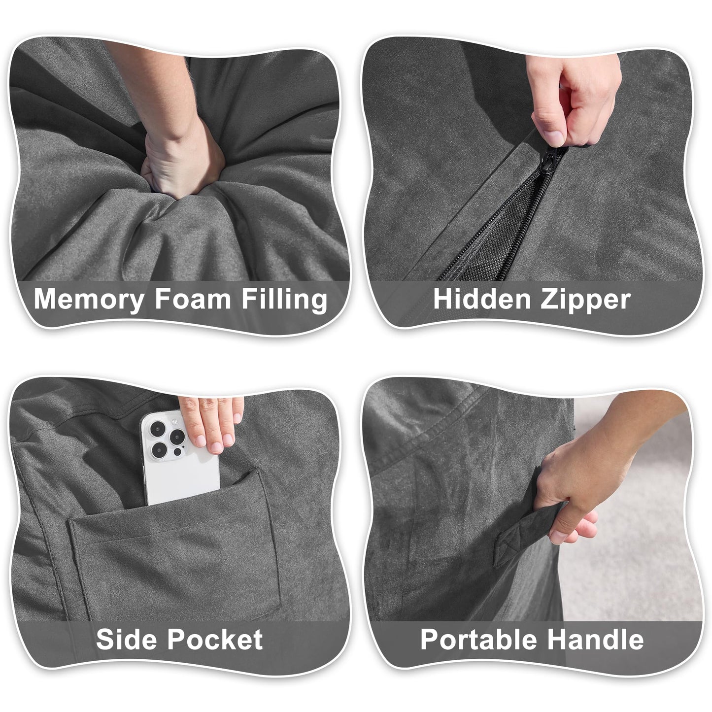 Hobestluk 5FT Bean Bag Chair Giant Bean Bag Chairs for Adults Large Bean Chairs with Removable Cover, Beanbag Chair with Filler, Adult Bean Bag Chairs for Living Room, Bedroom