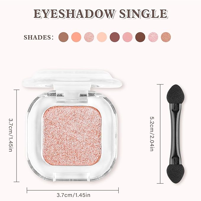Champagne Glitter Single Eyeshadow Makeup Powder Palette,High Pigment Blendable Formula Eye Make-up for Women,Neutral EyeShadow,sombras para ojos，Longwear Waterproof,Vegan&Cruelty-Free