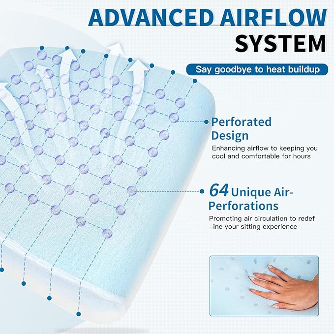 SCFOAMZAI Seat Cushion for Tailbone Pain Relief, Extra Thick & Ventilated Office Chair Cushion with Non-Slip Cover, Memory Foam Booster Support for Desk, Car, Wheelchair (Black)