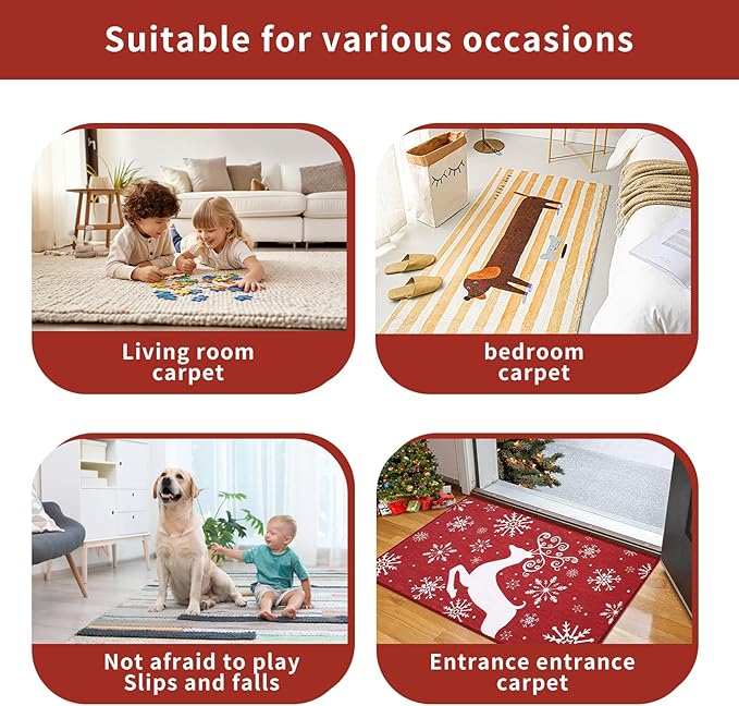 Reusable Carpet Grippers,Non Slip Rug Pads Grippers for Hardwood Floors and Tiles, Washable,Strong Adhesive Grippers for Area Rugs, Keep Corners Flat, Non-Damaging for Floor Shining Night Black (8)