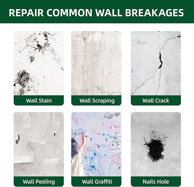 Drywall Repair Kit | 250g Safe Wall Mending Agent | 6pcs Wall Patches | Reusable Frosted Block | Scrapers | Easy Hole Filling for Aluminum, Metal, Plaster, Sheetrock & Ceiling