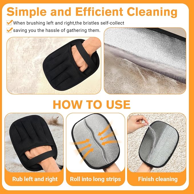3PCS Pet Hair Removal Glove for Dogs & Cats, Upgraded Five-Finger The Magic Brush Pets Hair Gloves Reusable Electrostatic Fur Remover for Couch, Clothing, Carpet, Furniture, Car Seats