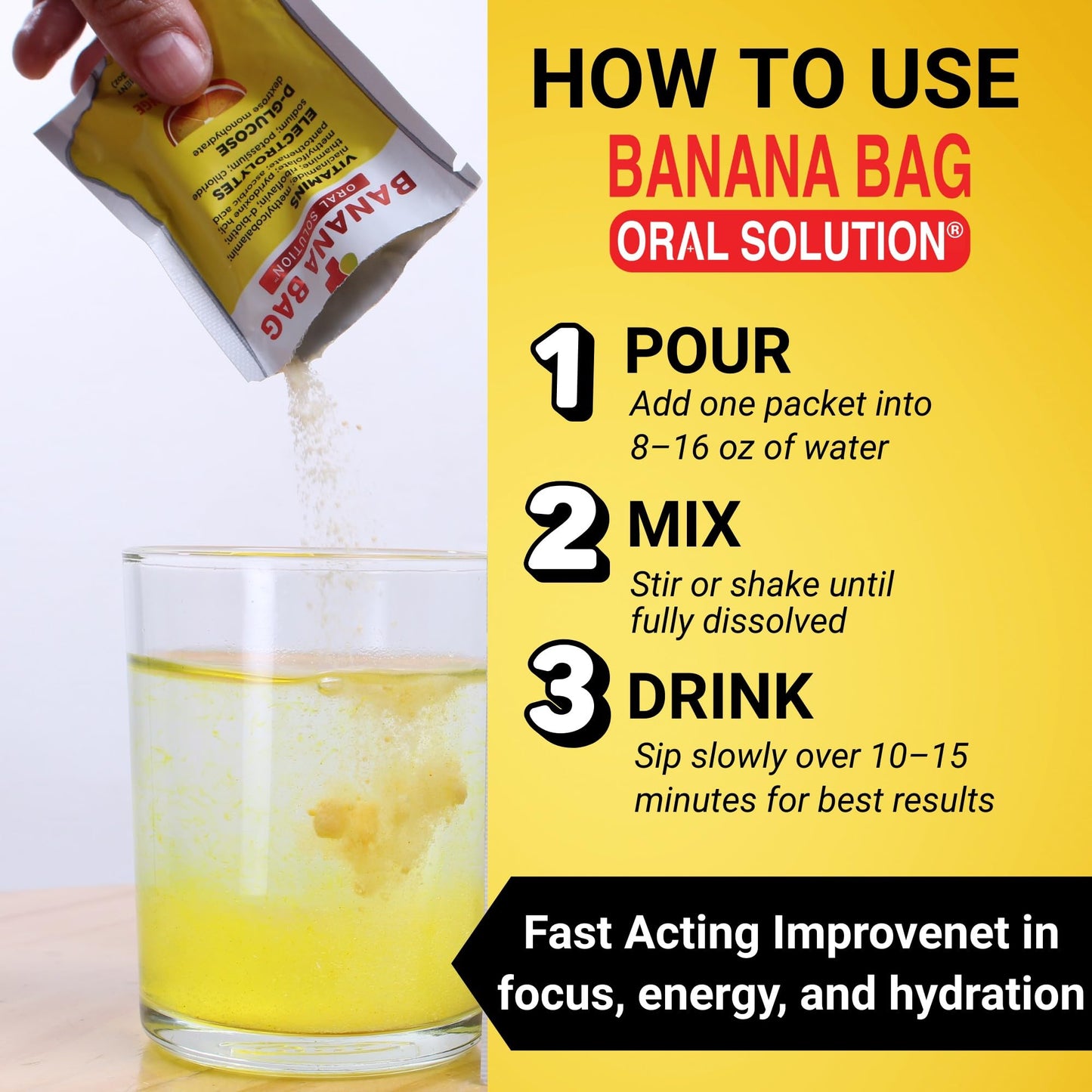 Banana Bag Oral Solution Packets – Natural Lemon Lime 5pk | A Refreshing Blend of Electrolytes, Vitamin C, and B-Complex for Daily Hydration and Energy | Perfect for Any Lifestyle.