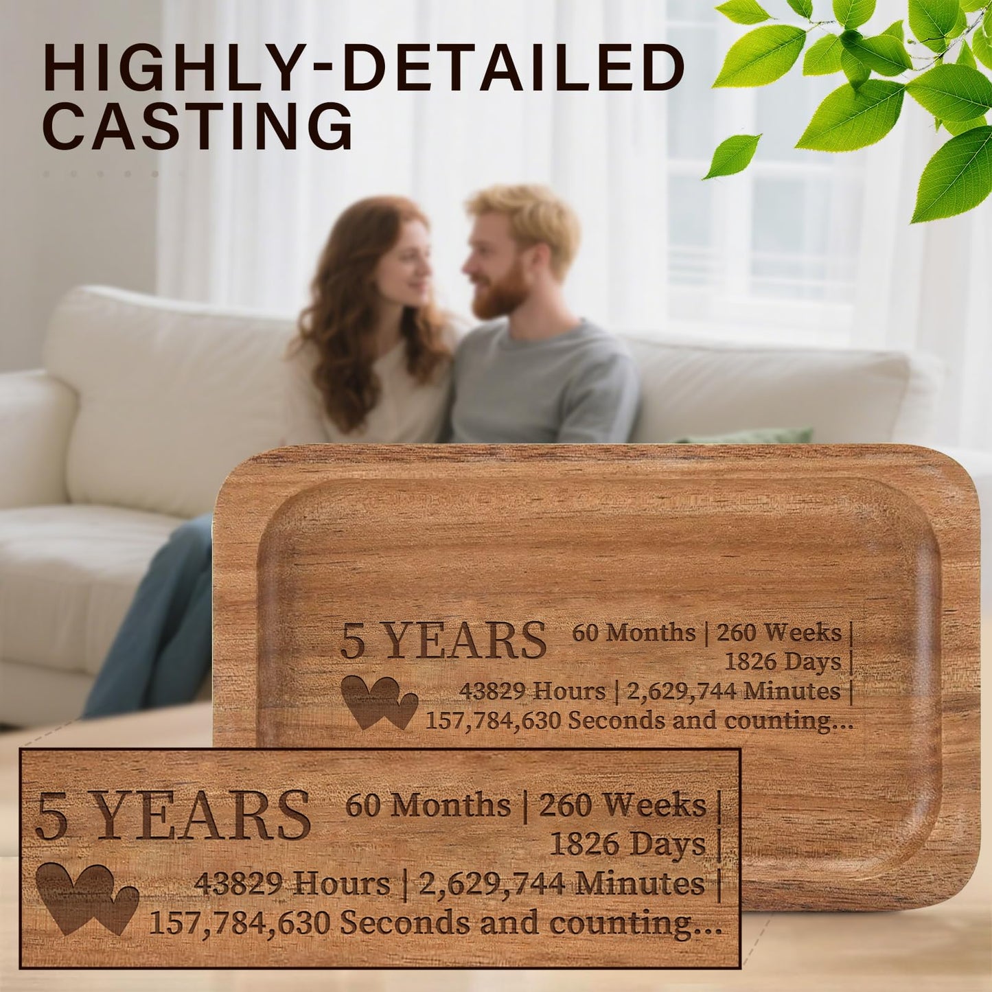 Soziprix 5th Anniversary Wedding Gifts for Wife, Husband – Handmade Acacia Wood Jewelry Tray, the Best Gift to Celebrate Five Years of Love.