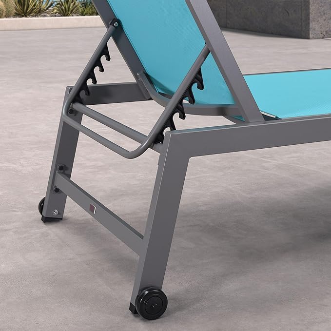 PURPLE LEAF Outdoor Chaise Lounge Set for 2 Oversized Pool Lounge Chairs with Easy-to-Move Wheels and Adjustable Backrest Extra Large Patio Loungers for Poolside Deck Beach Yard Table Included, Blue