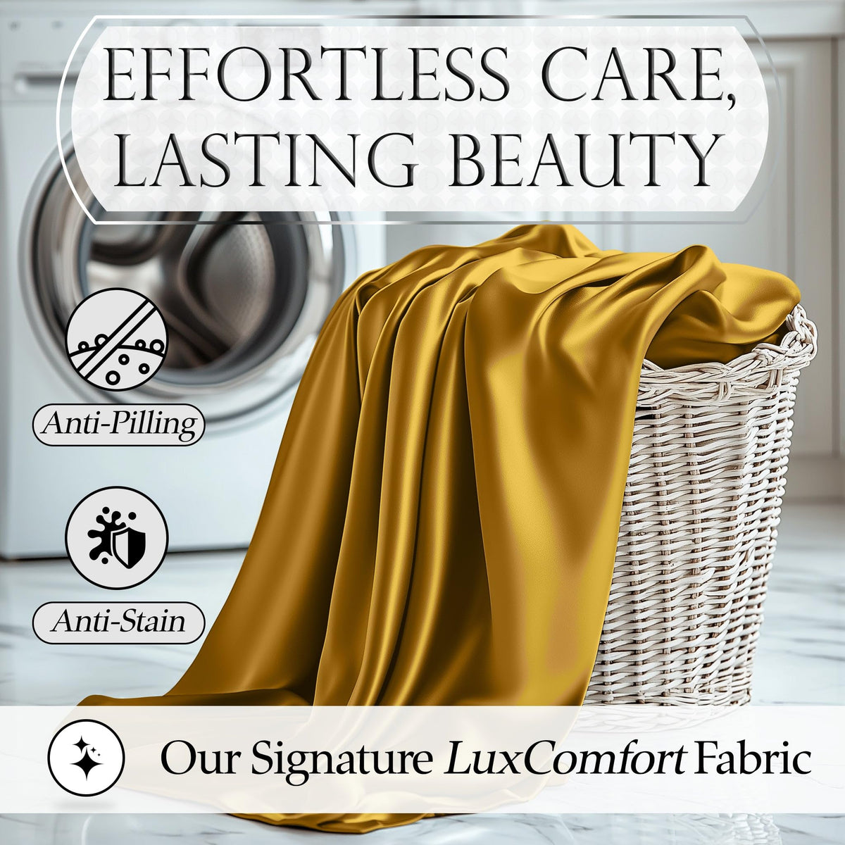 DECOLURE Satin Bed Sheets - 4 Piece Luxury Silky Queen Size Bedding Set - Softer Than Silk, Wrinkle-Free with 15” Deep Pocket Fitted Sheet, Perfect for Hair & Skin, Gifts for Women (Gold)