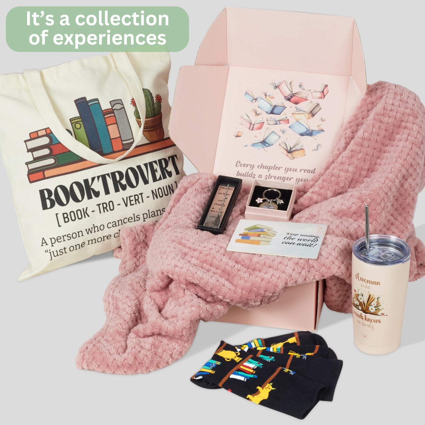 Luxury Book Lover Gifts for Women, Gifts for Readers Book Lovers Women, Books Club Accessories for Reading, Bookish & Librarian Gift, Bookclub Gift Ideas, Books Blanket Set Box Basket Stuff Birthday