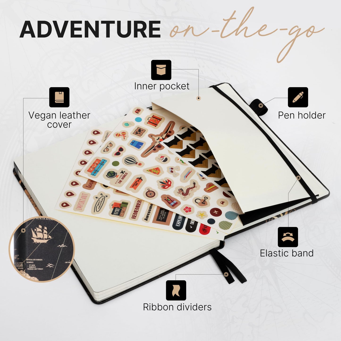 3-in-1 Prazoli Adventure Book, Travel Journal & Bucket List Scrapbook - Cute Gifts for Women & Men Couple | Travelers Notebook Planner & Organizer With Pockets & Prompts Keepsakes Diary (Couple's Adventure Map)