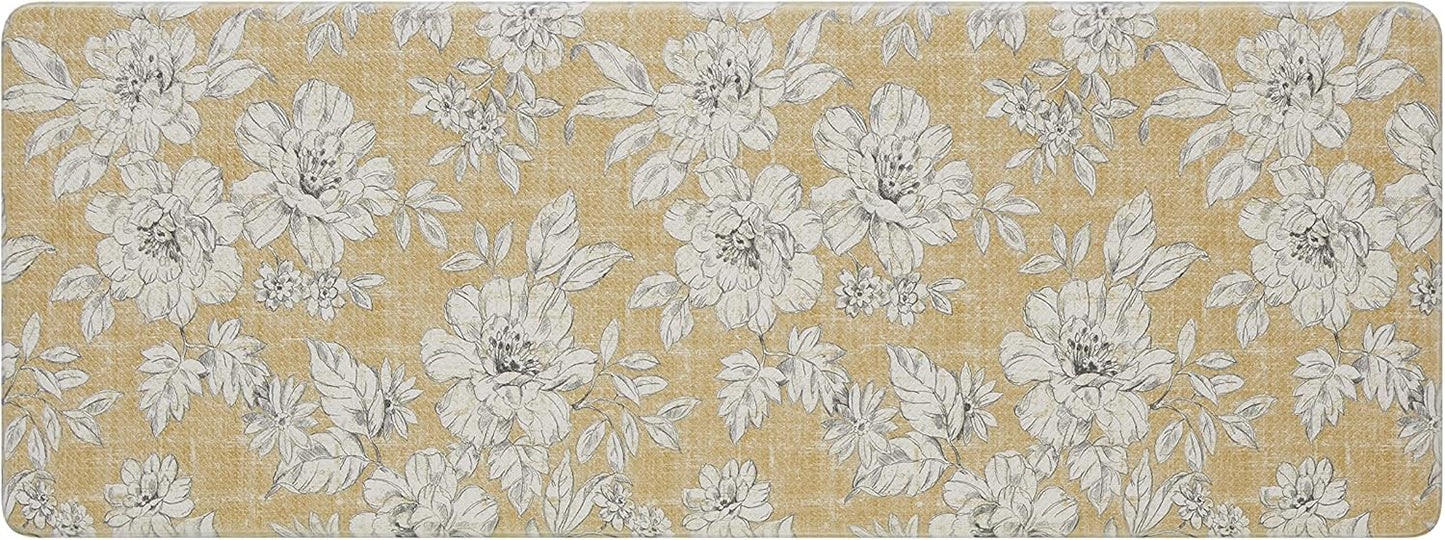 Laura Ashley - Anti-Fatigue Kitchen Mat, Iris Floral Design, Stain, Water & Fade Resistant, Cooking & Standing Relief, Non-Slip Backing, Measures 17.5" x 48", Tawny Yellow Iris
