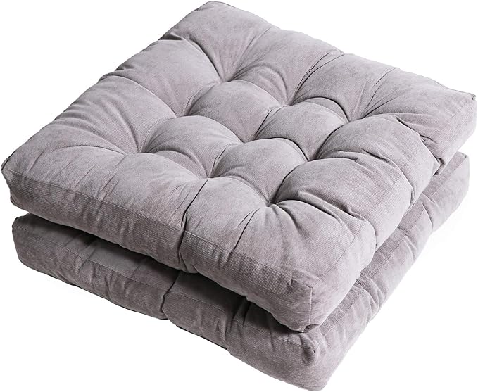 Tiita Outdoor Chair Cushions 22" x 22" Square Seat Pillows Set of 2 Throw Floor Pads for Patio Garden Furniture Chairs Office Livinh Room, Grey