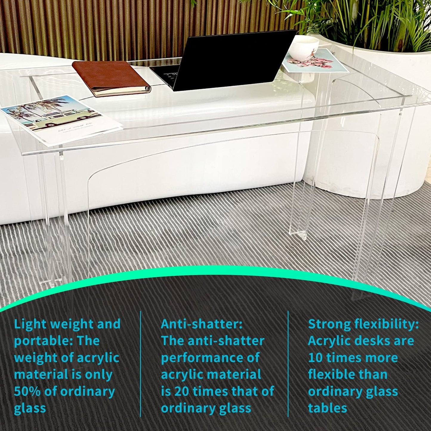 Nalwort Acrylic Desk 47" L x24 W x 29" H, Modern Simple Study Writing Desk, Rectangular Shaped Laptop Computer Desk, Home Office Desks, Clear Desk for Party Event, Bedroom
