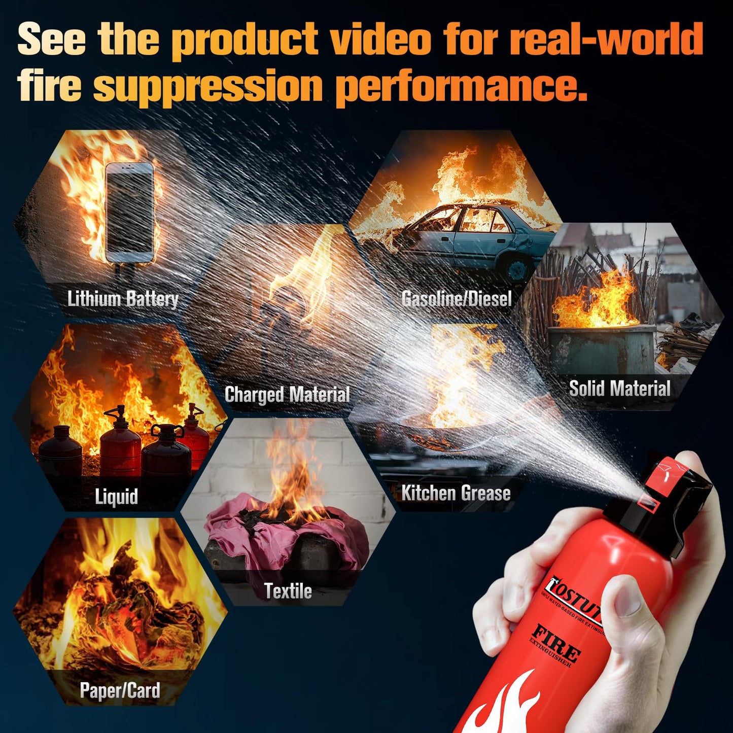 Upgraded 8-IN-1 Fire Extinguisher for Home Vehicle Car Kitchen Boat, Small Fire Extinguishers Spray with Mount for Class A B C K Fire, Portable Easy Clean (6 Pack)