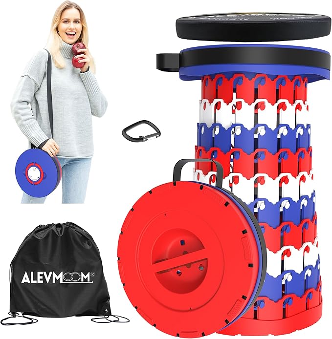 ALEVMOOM Upgraded 18.1" XL Collapsible Stool with Cushion, Portable Folding Stools for Adults Capacity 800lbs, Lightweight Telescoping Stool for Camping Travel Fishing Hiking