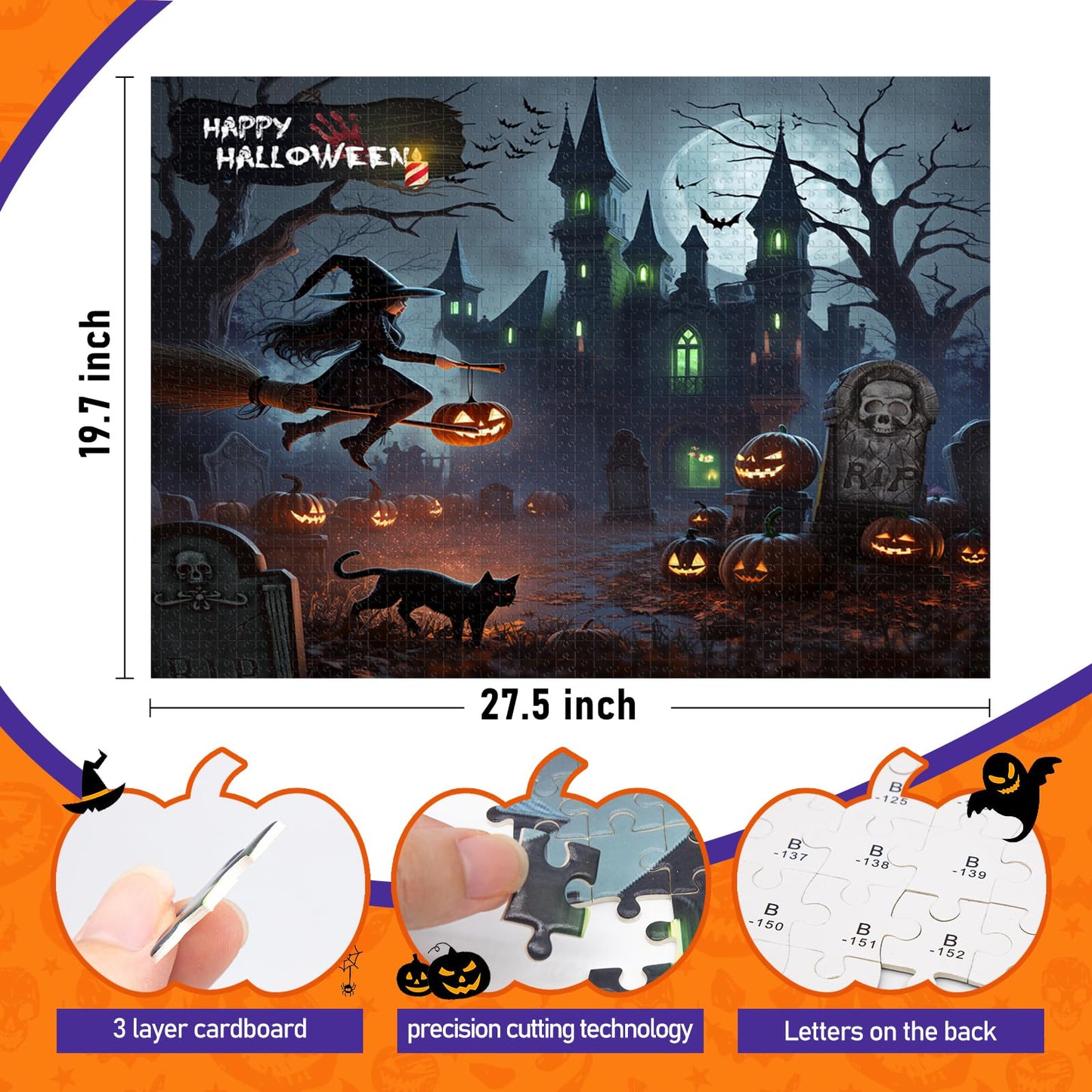 Halloween Puzzles 1000 Pieces-Creative Play & Haunted House Pumpkin,Witch,Ghost,Grave Theme Puzzles-for Holiday Party Gifts or Halloween Home Decorations