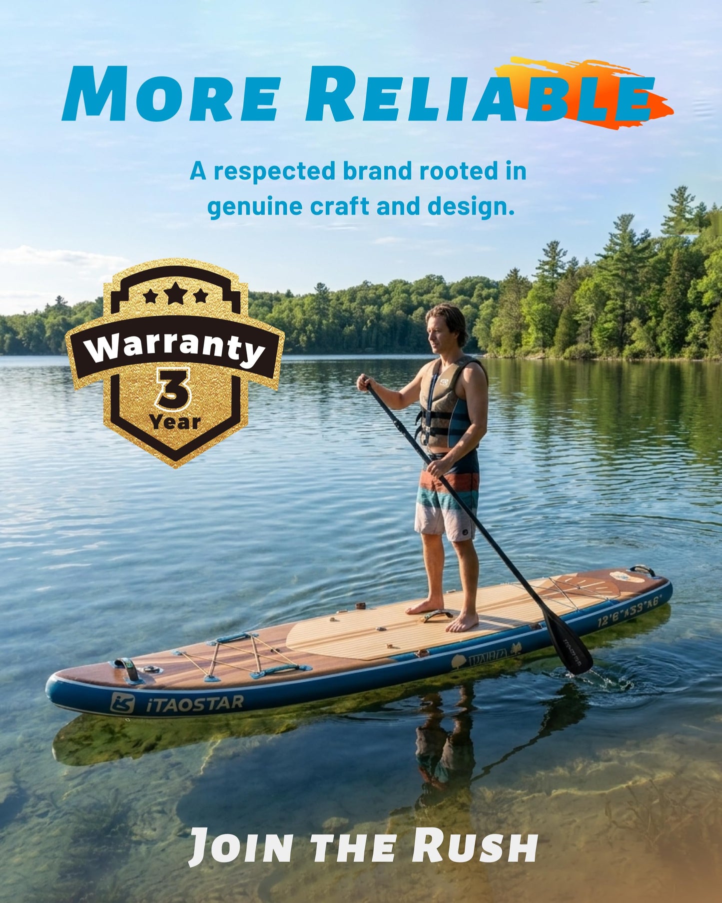 iTAOSTAR W02C 34" Super Wide Paddle Board, More Fun Inflatable Paddle Board with 5 Fins for Better Balance, Stand Up Paddleboard with Premium SUP Accessories for Adults of All Skill Levels