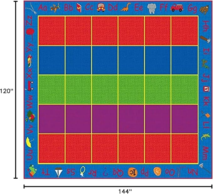 KIDCARPET.COM ABC Rainbow Seating Classroom Rug with 30 Seats, 10' x 12' Rectangle, Educational Classroom Rug, Kids Learning Play Mat | Area Rug for Bedroom or Playroom
