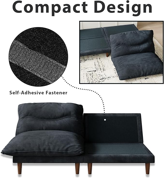 DreamDashio Futon Sofa Bed, 4 in 1 Multi-Functional Futon Couch with Adjustable Backrest, Convertible Sleeper Sofa Bed and Recliner Lounge, Loveseat for Living Room, Apartment, Office, 3 Sets, Black