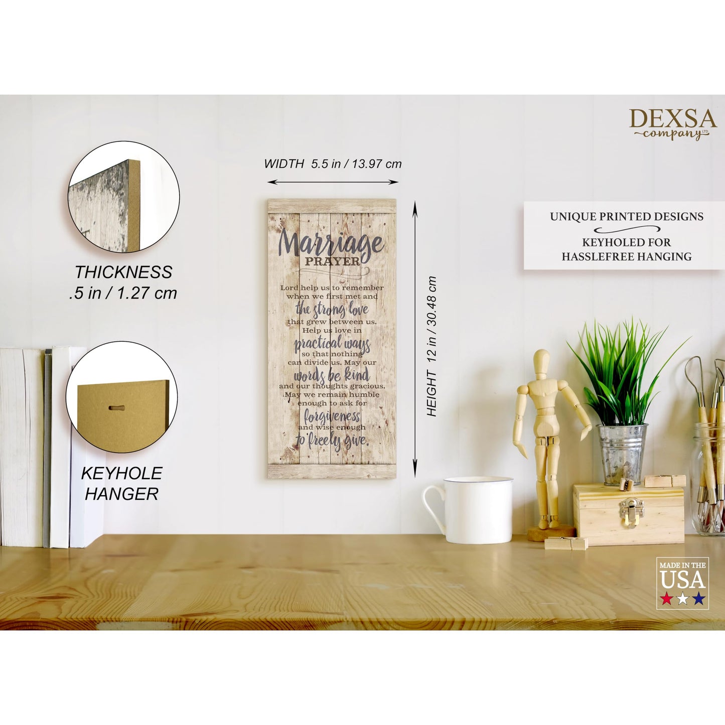 DEXSA Marriage Prayer Wood Plaque - Made in USA - 5.5"x12" - Original Verse - Frame Wall Hanging Decoration | Lord, Help us to Remember When we First met | Christian Family Religious Home Decor Saying