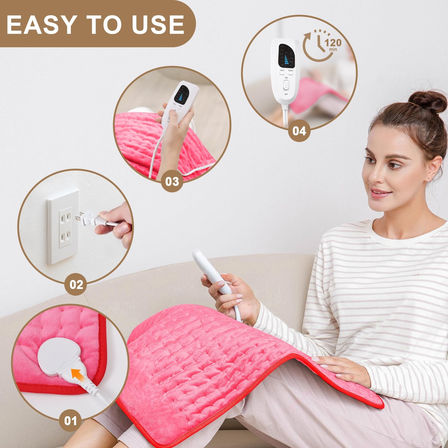 Deepsoon Heating Pad,Electric Heating Pads for Back,Neck,Abdomen,Moist Heating Pad for Shoulder,Knee,Arms,Legs,Dry/Moist Heat & Auto Shut Off,Christmas Gifts for Men and Women,Fuchsia,24x20 Inch
