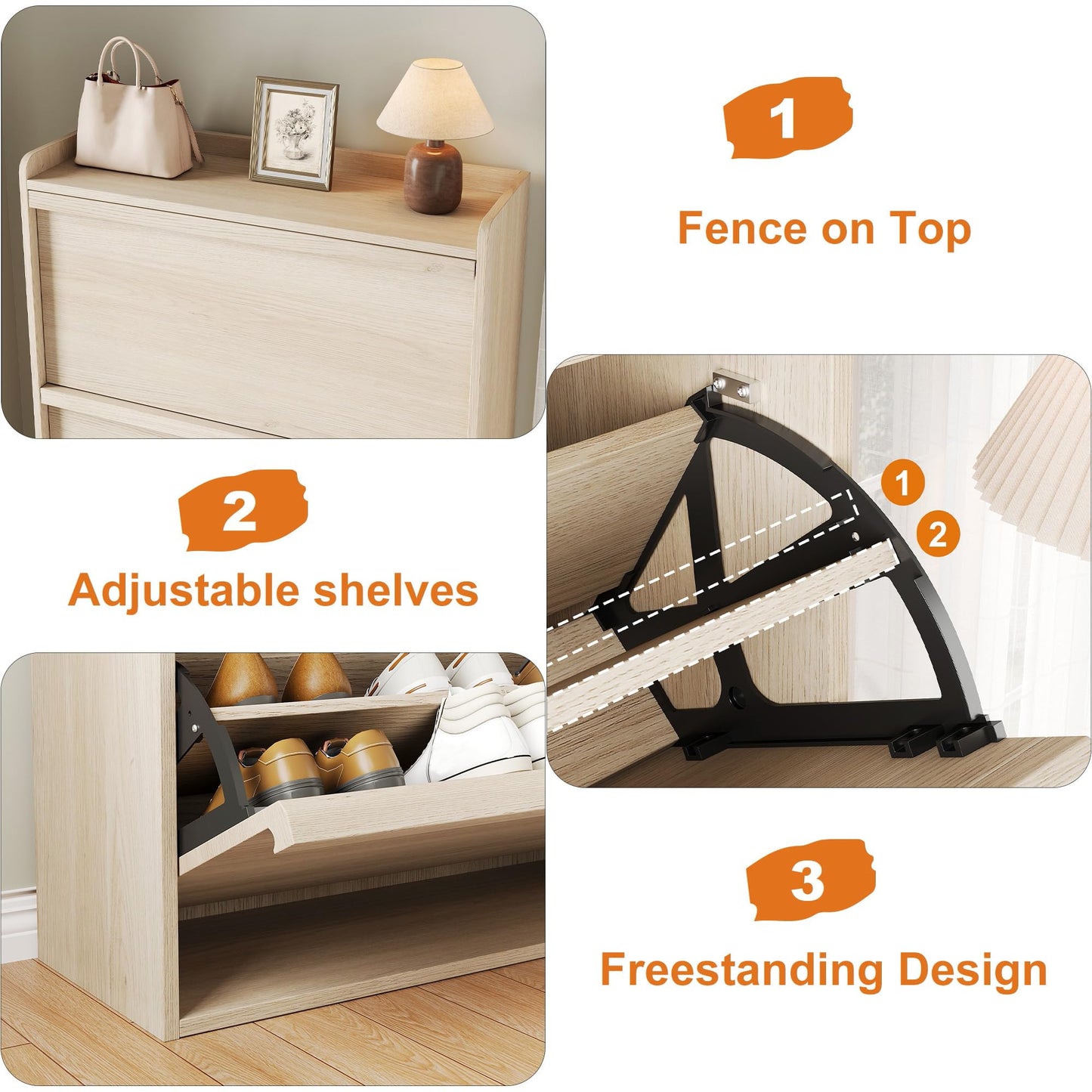 GarveeHome Shoe Cabinet with 3 Flip Drawers, Wooden Shoe Organizer with Adjustable Shelf, Shoe Storage for Entryway, Hidden Shoe Cabinet for Hallway, Living Room, Natural Oak