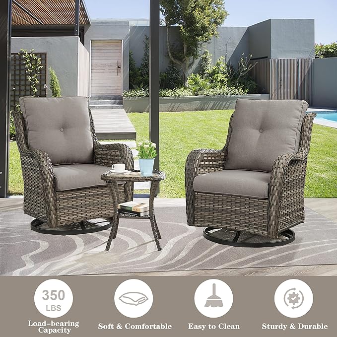 Belord 5 Pieces Patio Furniture Sets Wicker Outdoor Furniture, Rattan Patio Swivel Glider Chairs with 2 Ottoman and Glass Side Table