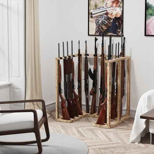 amoard Indoor Gun Rack Corner Wood Heavy Gun Rack Rifle Stand Display Shotgun Organizer and Storage Racks Stable Support for 15 Guns (Carbonized Black)