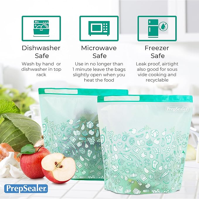 PrepSealer Keep Food Fresh Longer Food Saving Reusable Bag (6 Pieces (Large))