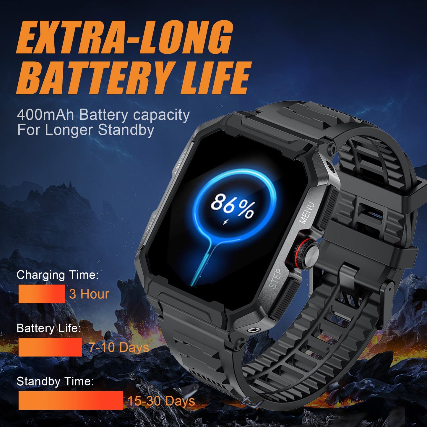 Rugged Smart Watch (Answer/Make Calls)Waterproof Smartwatches For Men Outdoor 1.85 Sports Fitness Tracker For Men With Heart Rat