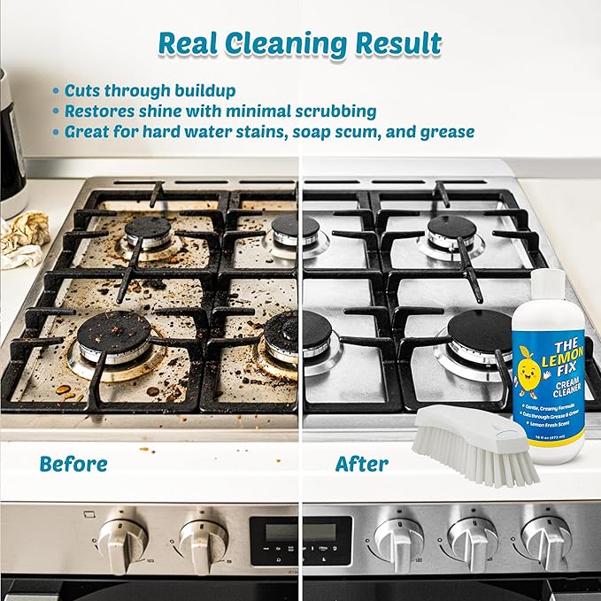 The Lemon Fix Cream Cleaner, Bathroom Cleaner and Multipurpose Cleaning Supplies for Kitchen, Tile, Oven, Shower, Floors, Cuts Grease and Grime, Gentle Formula, Made in USA, Lemon, 16oz, 2 Pack