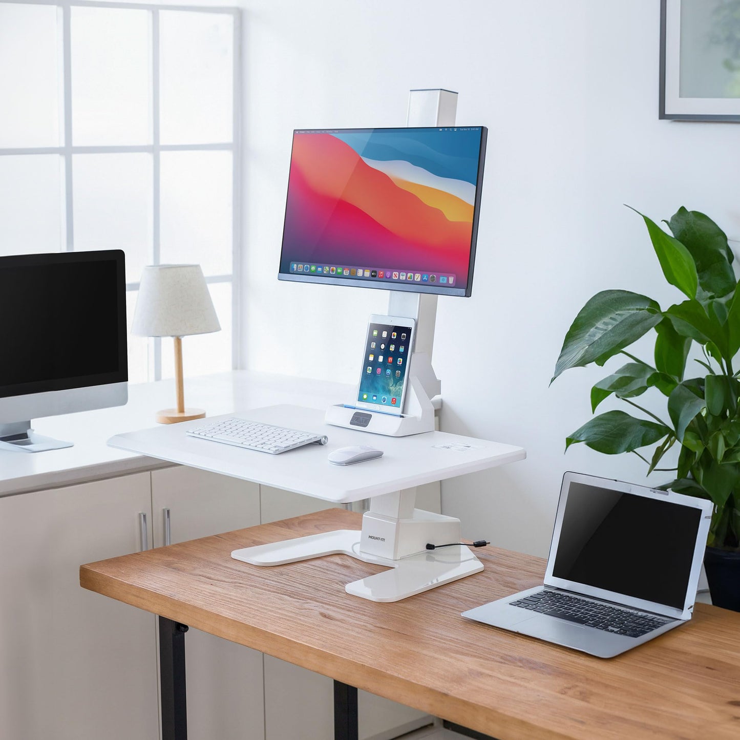 Mount-It! Electric Standing Desk Converter, Adjustable Tabletop Sit Stand Desk Riser With Single Monitor Mount For Monitors Up T