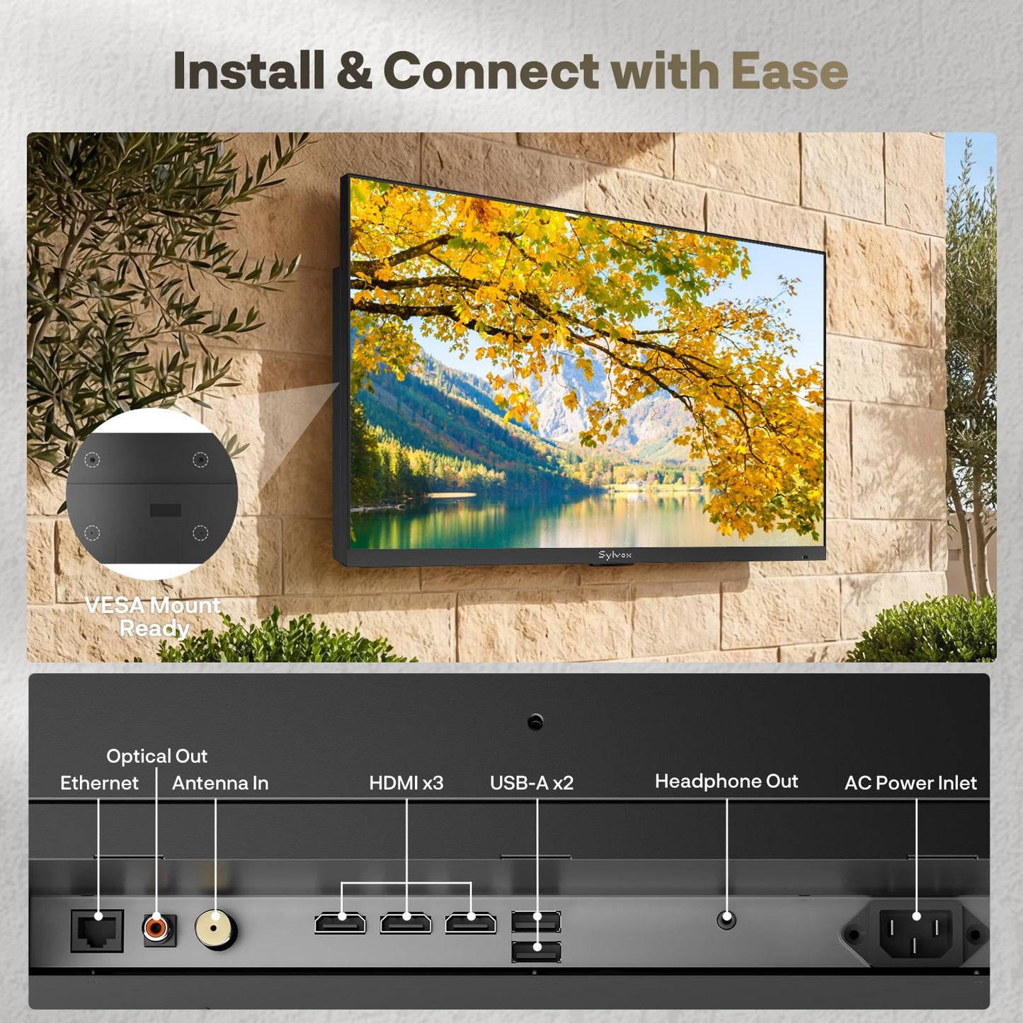 SYLVOX 55 inch Outdoor TV, Ultra-Narrow Bezel, 4K Smart Google TV, 1000 nits Partial Sun, IP56 Waterproof, Dual Speakers, All-Weather Metal Chassis for Patio, Deck, Backyard (Frameless Series)