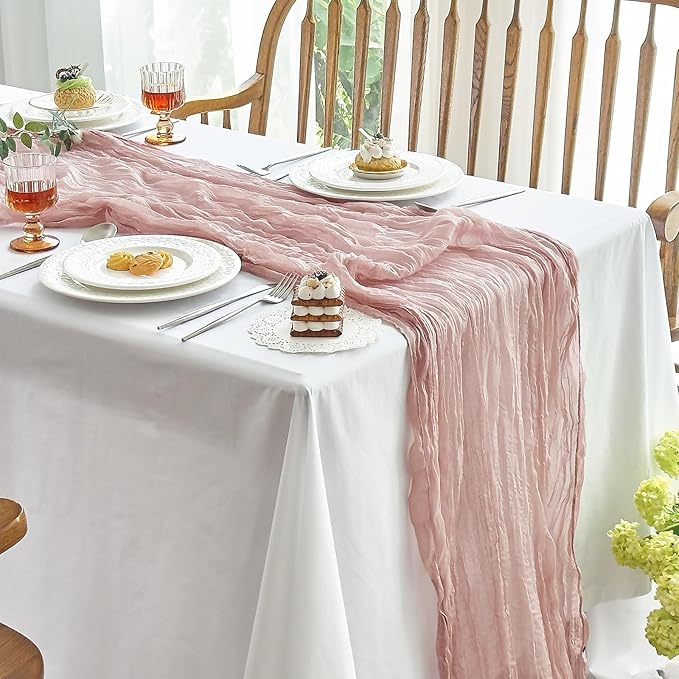 IVAPUPU 2 Pcs Cheesecloth Table Runner - 10ft Dusty Pink Boho Gauze Cheese Cloth Table Runners for Baby Shower Decoration ...