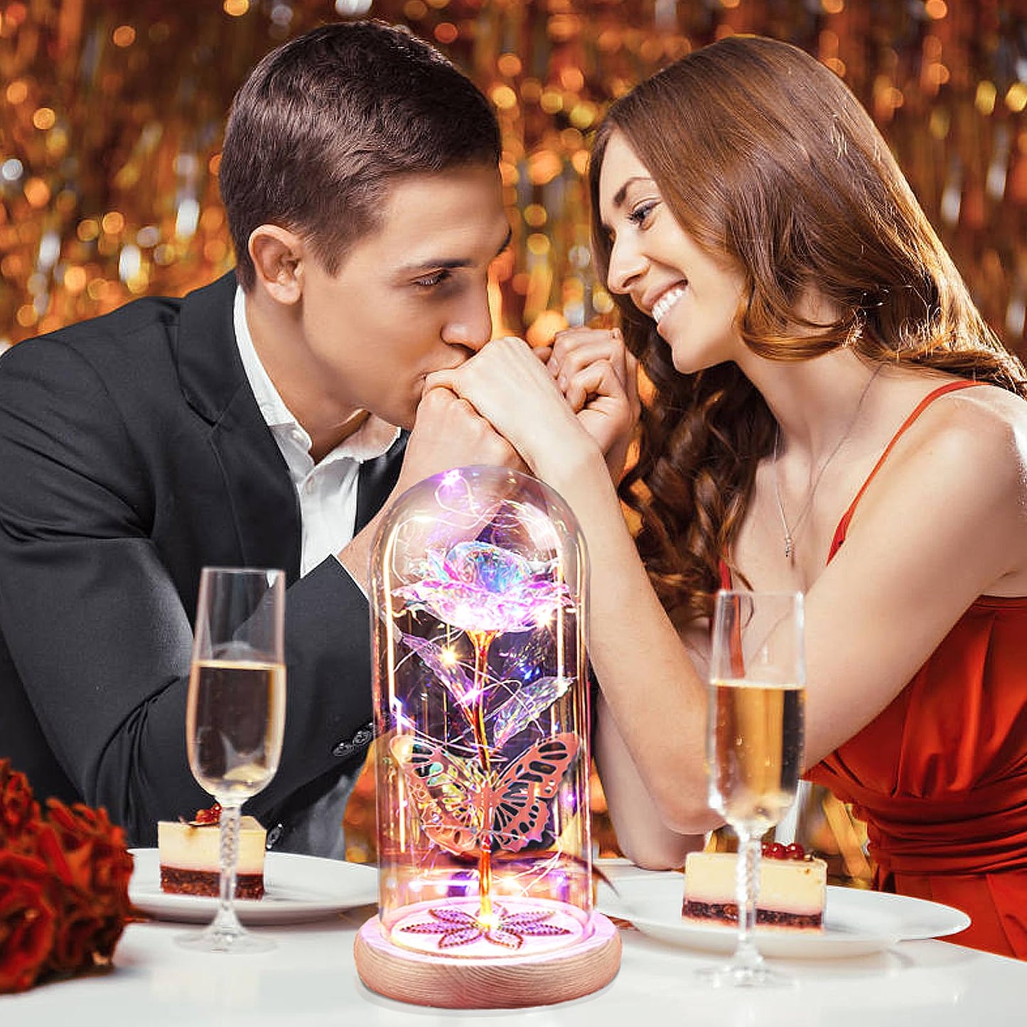 Birthday Gifts for Women Mom Galaxy Glass Rose Forever Preserved Flowers for Delivery Prime Artificial Eternal Rose in Glass Dome Mothers Day Moms Gift for Grandma Wife Daughter, Rainbow