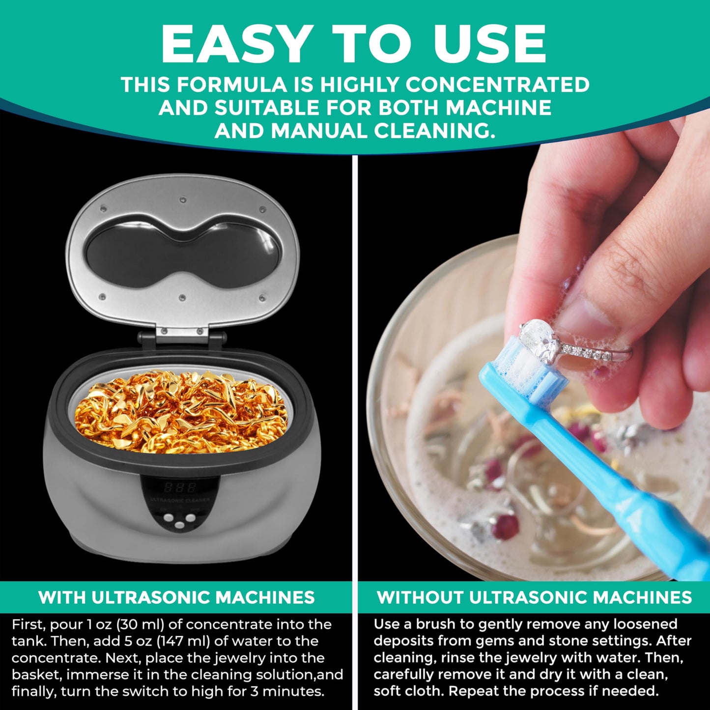 NORTHWEST ENTERPRISES Jewelry Cleaner, Ultrasonic Jewelry Cleaner Solution - Cleans Gold, Silver, Platinum, Diamonds, Non-Porous