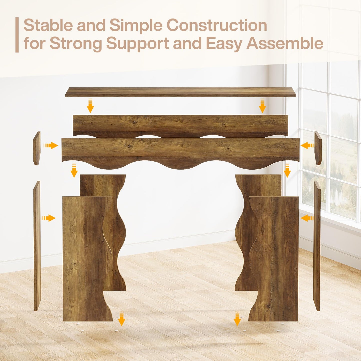 Tribesigns 55.1" Console Table, Farmhouse Entryway Table with Scalloped Edges, for Hallway Foyer Living Room Entrance, Behind Sofa, Brown